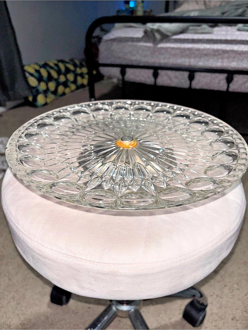 Clear & White Geometric Glass Serving Dish